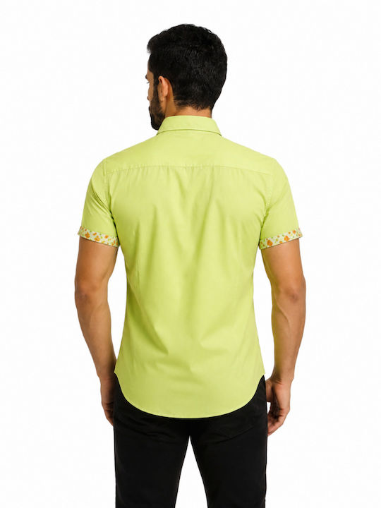 Short Sleeve Shirt in Narrow Fit Striped Green