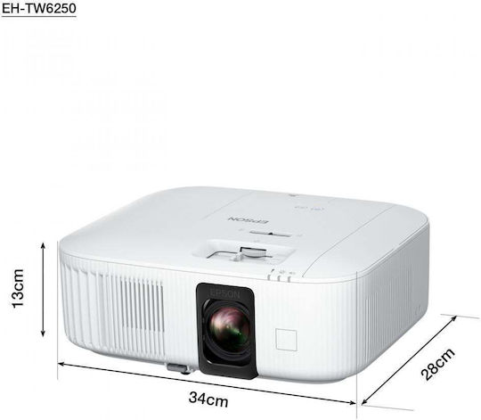 Epson EH-TW6250 V11HA73040 Projector 3LCD 4K Ultra HD Standard Lamp with Wi-Fi and Built-in Speakers White