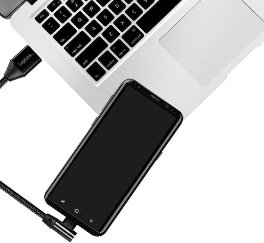 LogiLink Ъгъл (90°) / Плетена USB 2.0 Кабел USB-C мъжки - USB-A мъжки 15W Черен 1м (CU0138)