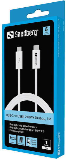 Sandberg USB 2.0 Kabel USB-C männlich - USB-C 240W PD Weiß 1m 136-56