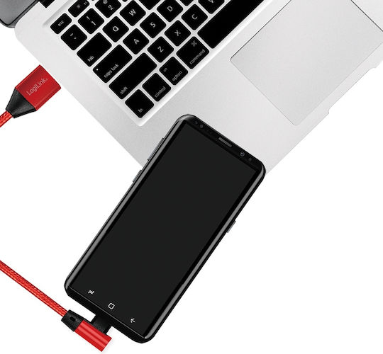 LogiLink Angle (90°) / Braided USB 2.0 Cable USB-C male - USB-A Red 1m (CU0146)