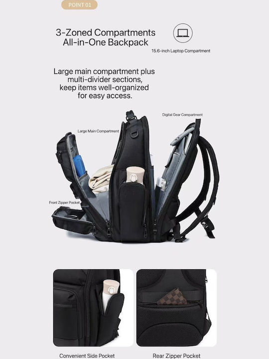 Ozuko Waterproof Laptop Backpack 15.6" in Black Colour 9770S