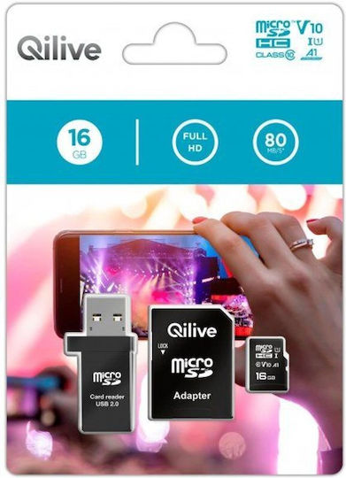 Qilive MicroSDHC Карта Памет 16GB Клас 10 Четец на Карти Адаптер