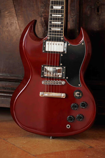 Eko Elektrische Gitarre SG mit HH Tonabnehmerkonfiguration Rot