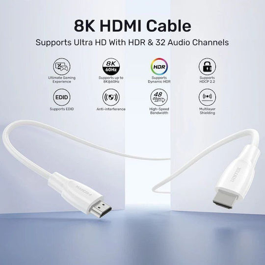 Unitek HDMI 2.1 Ultra High Speed 48Gbps 4K 120Hz HDR VRR Cable HDMI Male - HDMI Male 1.5m White