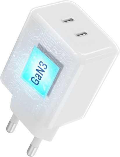 Forcell GaN Charger with 2 USB-C Ports and USB-C - USB-C Cable 60W Power Delivery / Quick Charge 4.0 White (F-Energy)