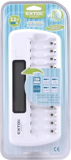 Extol Încărcător 12 Baterii Ni-MH Dimensiune AA/AAA Culoare Albă