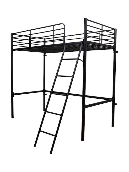 Pat pentru Copii Loft Bed Single Negru pentru Saltea 90x200cm