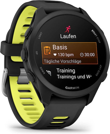 Garmin Forerunner 170 43 мм Водоустойчив Смарт часовник с Пулсомер (Черен с Черна/Жълта Каишка)