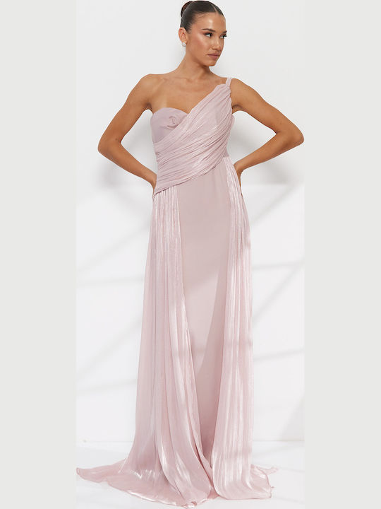 Rochie Maxi de Seara Drapată Roz
