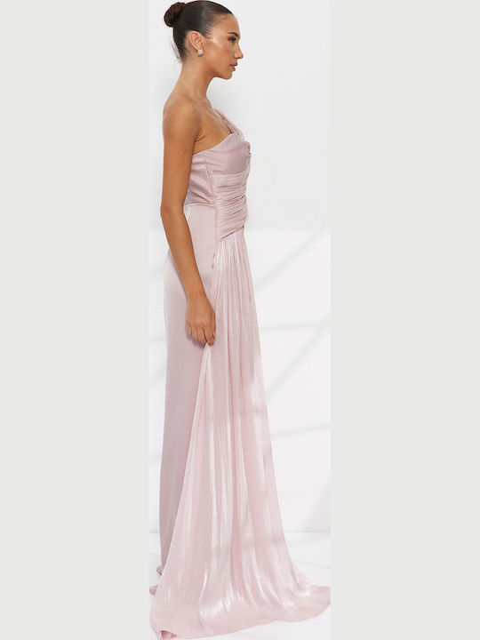 Rochie Maxi de Seara Drapată Roz