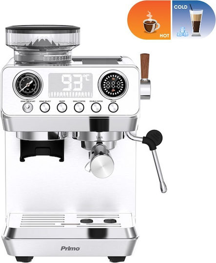 Primo Automatic Espresso Machine 1500W 20bar Pressure with Grinding Mill Silver 400573