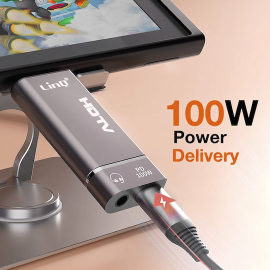 Linq Mini Hub Adapter Usb-c Zu Hdmi 4k Jack 3.5mm Usb-c 100w Grau