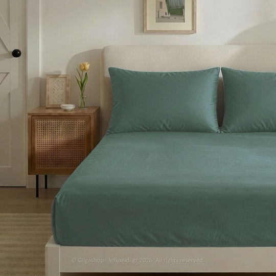 Casa Colori Super-Double 160x200+30cm with Elastic Military Green