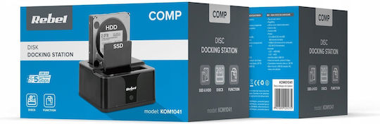 Rebel Kom1041 Hdd Ssd Docking Station Usb 3.0 2 Slots 3.5/2.5 Black