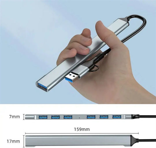 Gembird 7-Port USB 3.2 Hub with USB-A / USB-C Connection Silver
