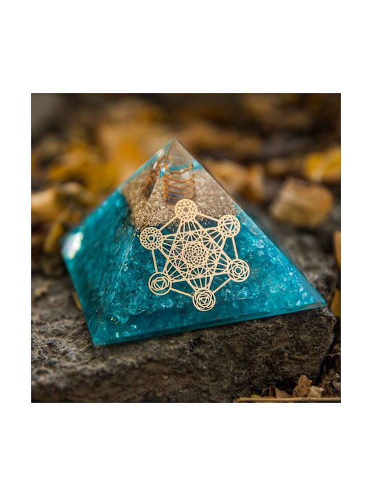 Piramida Piatră Orgonică Aqua Cristale Cuart Acvamarin Spirala Vibrațională Cupru Simbol Cubul Metatron