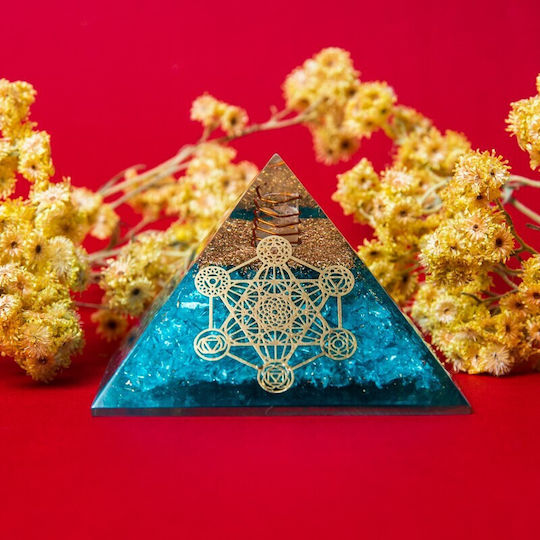 Orgone Aqua Stone Pyramid Aquamarine Quartz Crystals Copper Vibrational Spiral Metatron's Cube Symbol