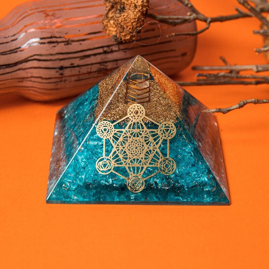Orgone Aqua Stone Pyramid Aquamarine Quartz Crystals Copper Vibrational Spiral Metatron's Cube Symbol