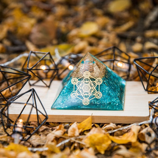 Orgone Aqua Stone Pyramid Aquamarine Quartz Crystals Copper Vibrational Spiral Metatron's Cube Symbol