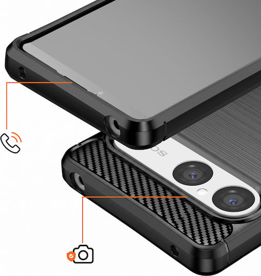 Avizar Silikon Handyhülle Xperia 10 Vii A Carbon-Effekt Gebürstete Oberfläche Schwarz