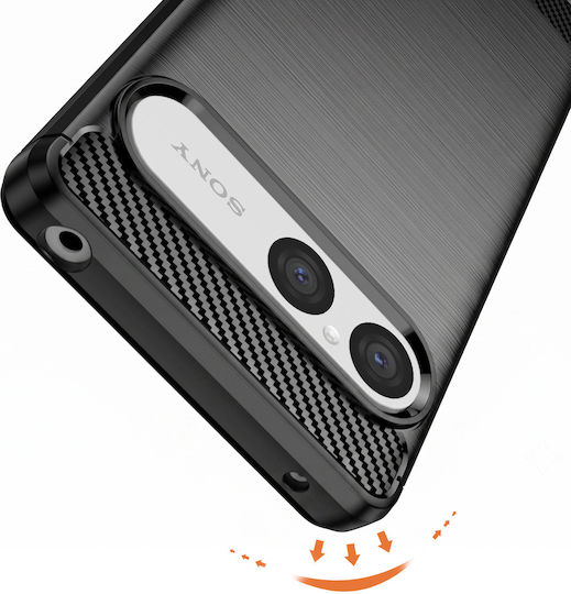 Avizar Silikon Handyhülle Xperia 10 Vii A Carbon-Effekt Gebürstete Oberfläche Schwarz