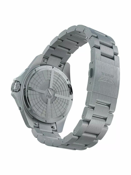 Aviator Men's Battery Watch with Silver Metal Bracelet