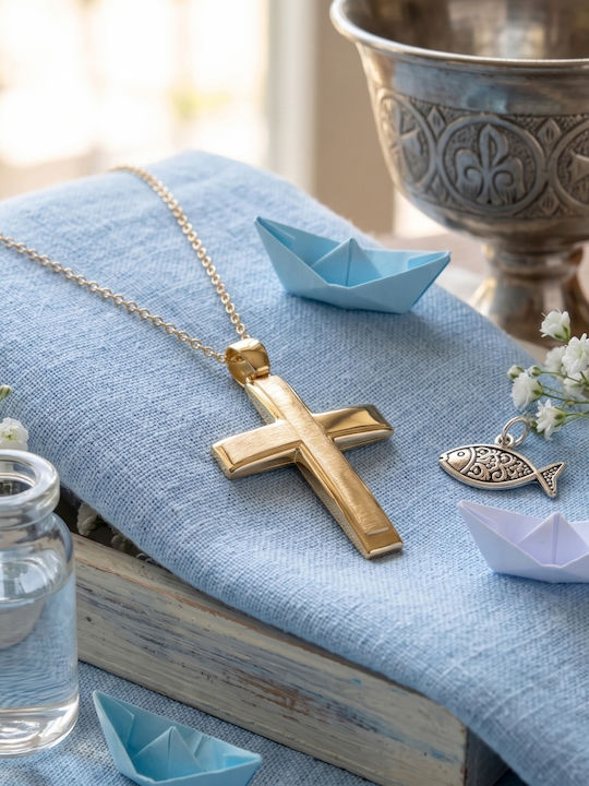 Men's Gold Cross 9K with Chain