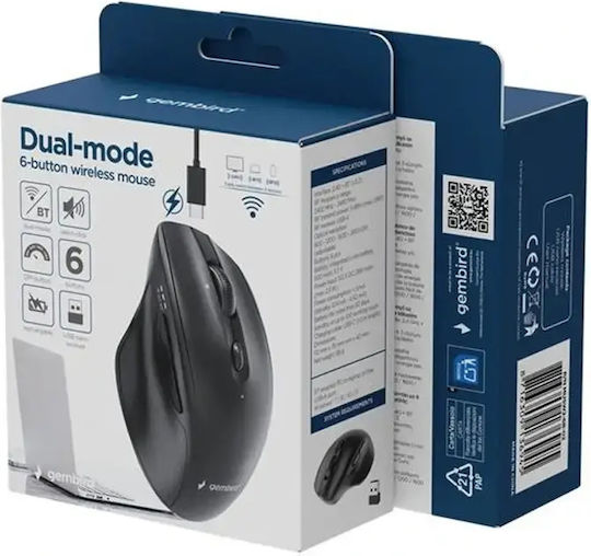 Gembird MUSW2-6B-02 Wireless Ergonomic Bluetooth Mouse Black