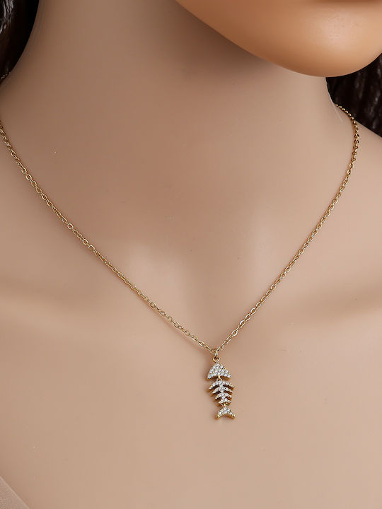 Papoulidis Jewellery Necklace From Gold Plated Steel With Diamond
