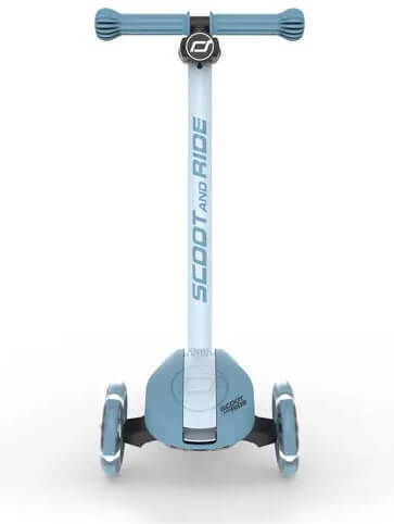 Scoot & Ride Kinderroller Klappbar Highwaykick 3S & Helm S 3-Rad mit LED-Beleuchtung für 5+ Jahre Steel