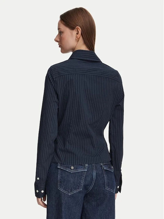 Damentop Baumwollgestreifte Blaue