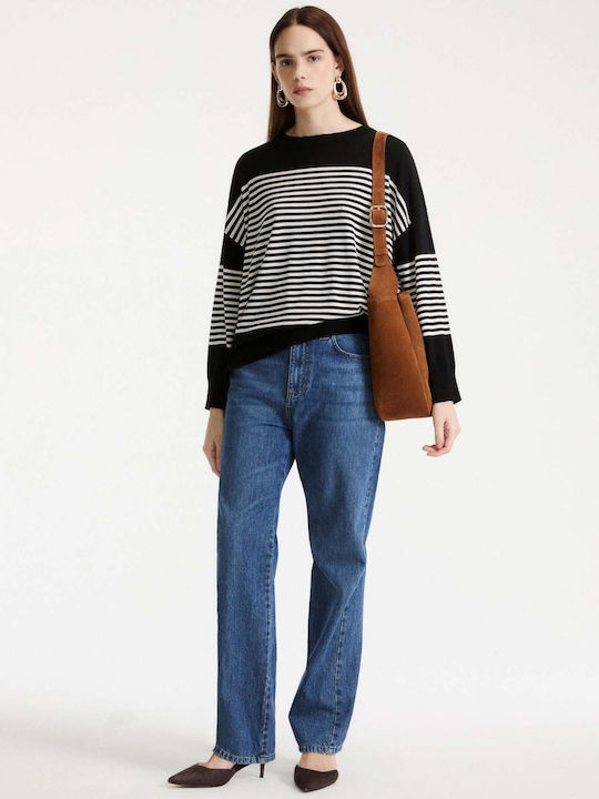 Women's Long Sleeve Striped Black Sweater