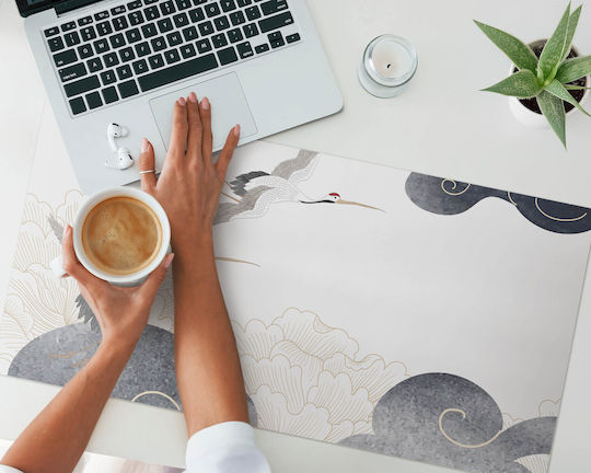 Protective Vinyl Desk Pad Workspaces Cranes Clouds 90x45 Cm