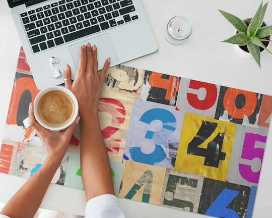 Durable Non-Slip Desk Mat Multicolour Numbers Collage 90x45 Cm