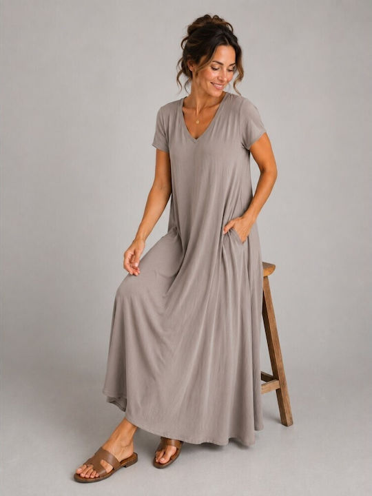 Sommer Maxi T-Shirt Kleid Beiges Sand