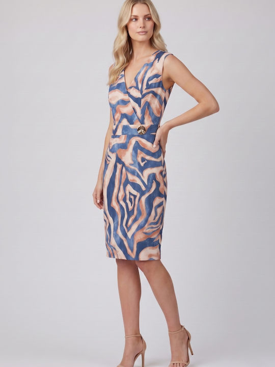 Rochie De Vară Midi Pentru Nuntă / Botez Albastră Imprimată