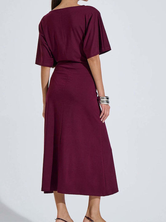 Summer Midi Shirt Dress Burgundy