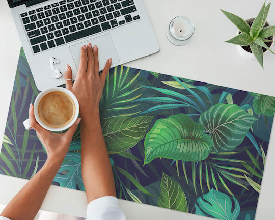 Protective Vinyl Mat Modern Tropical Leaves Design 90x45 cm