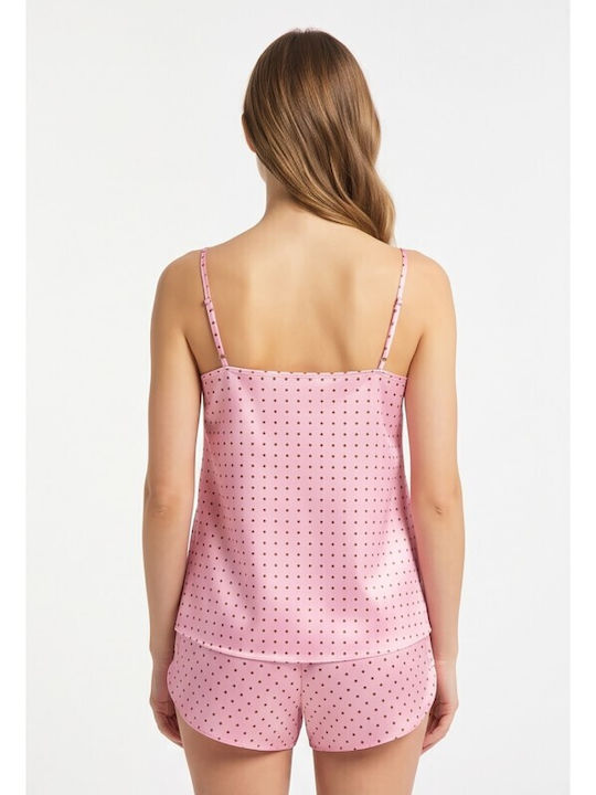 Jumelles Καλοκαιρινό Babydoll Ροζ Με Καφε Πουα