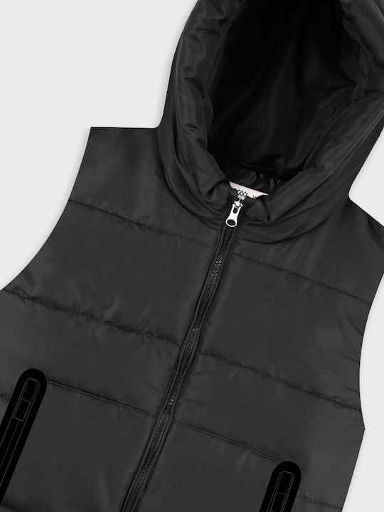 Kids Quilted Sleeveless Short Hooded Jacket Black