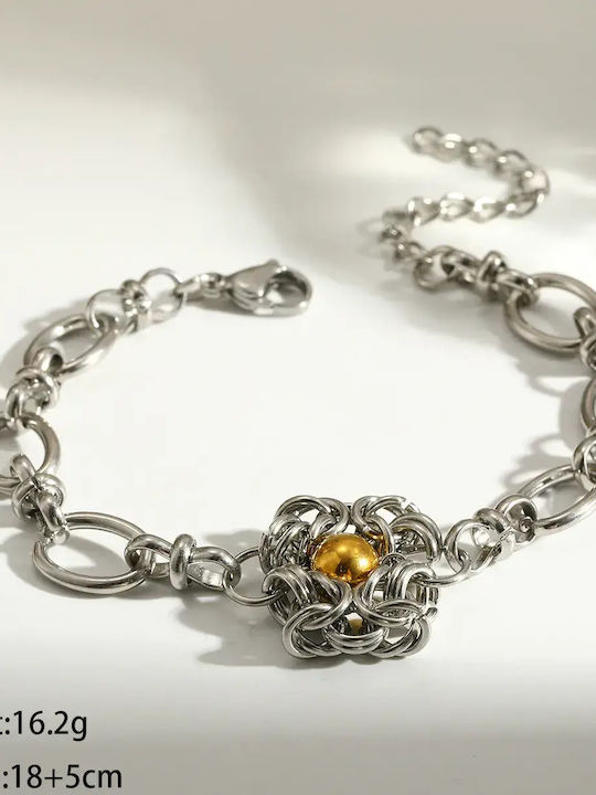 Women's Chain Bracelet with Flower Design Made of Steel