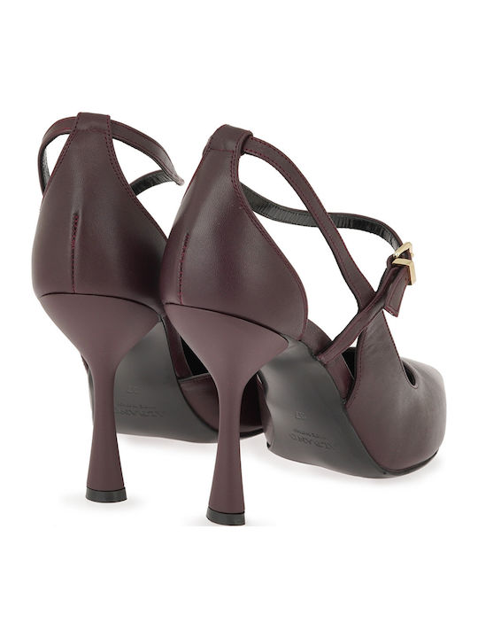 Leather Heels with High Heel Burgundy
