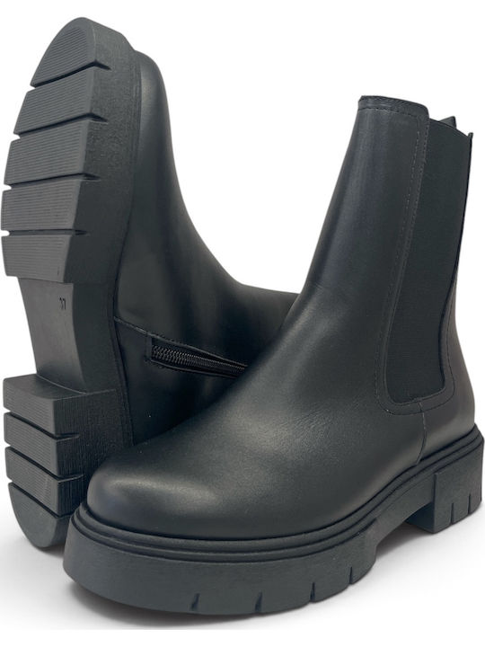 Leder Damen Stiefeletten Schwarz