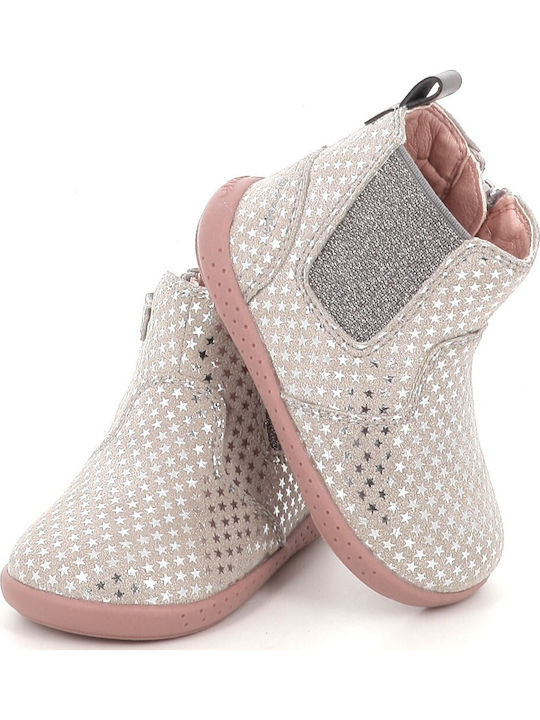 Leder Kinderstiefel Barfuß mit Reissverschluss Silber