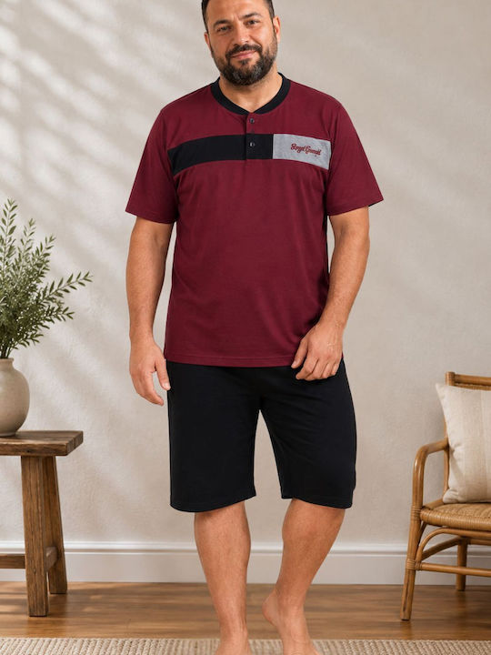 Rimoli Plus Size Summer Men's Cotton Pyjamas Burgundy