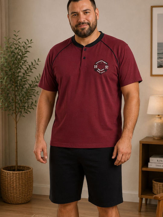 Rimoli Plus Size Summer Men's Cotton Pyjamas Burgundy