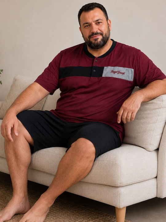 Rimoli Plus Size Summer Men's Cotton Pyjamas Burgundy