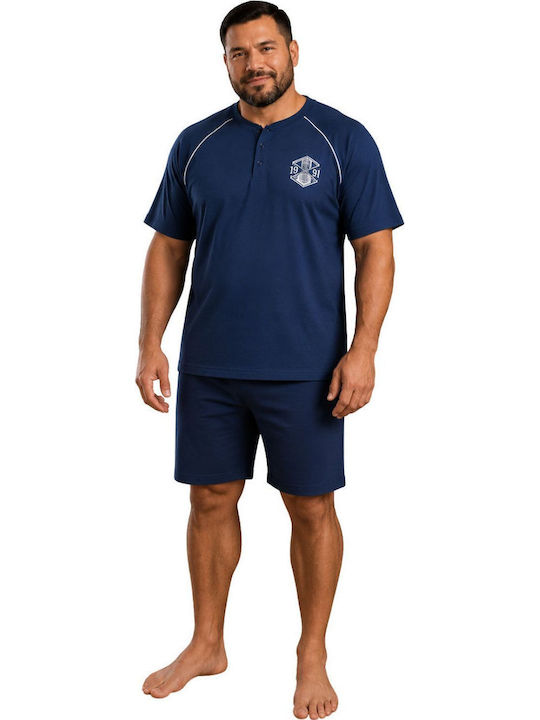 Rimoli Plus Size Summer Men's Cotton Pyjamas Blue