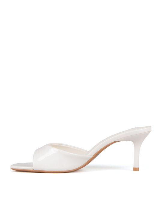 Mules In Patent Leather With High Heel In Beige Colour